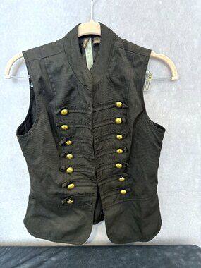 Wilster Black Military Vest Size S Gold Buttons Hook Closure